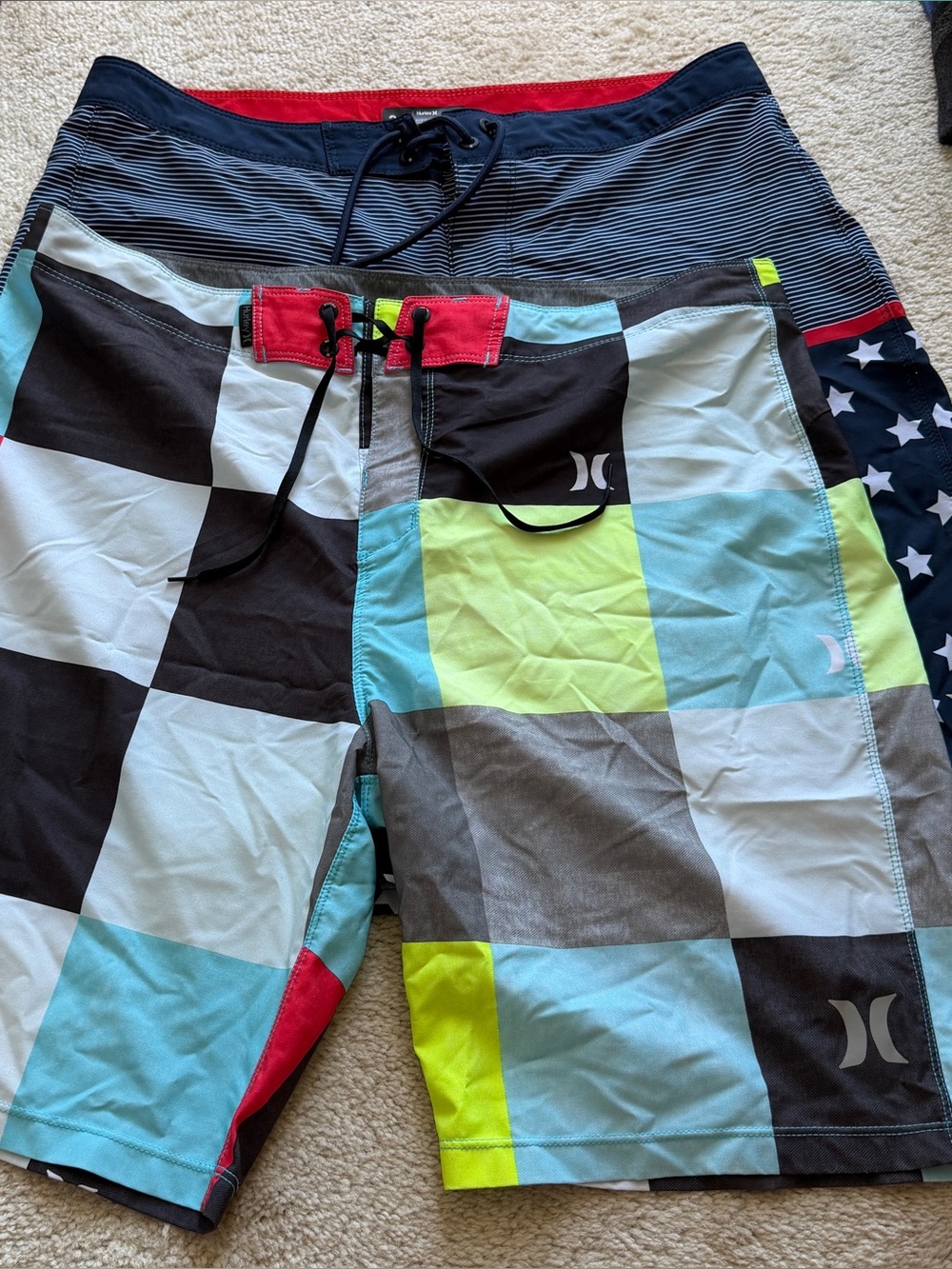 Two pairs- Hurley Board shorts size 34, like new, no rips, stains or tears
